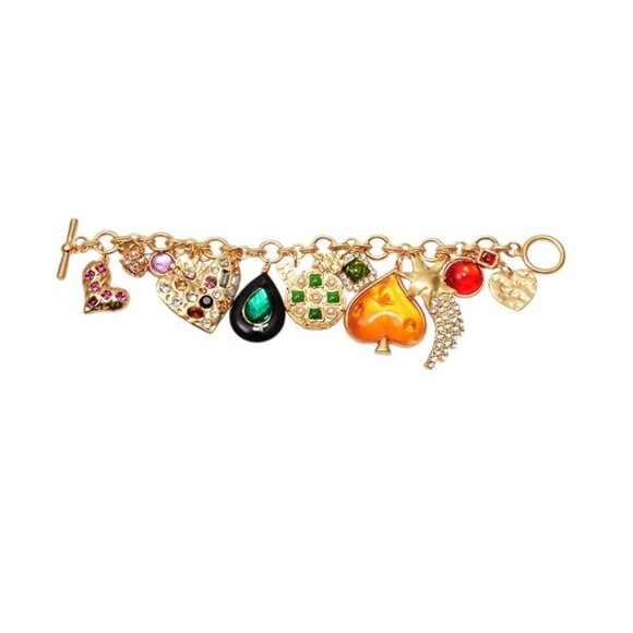 Charm Bracelet Crystal Gold Tone Heart Ace Star Multicolor New - Picture 2 of 8